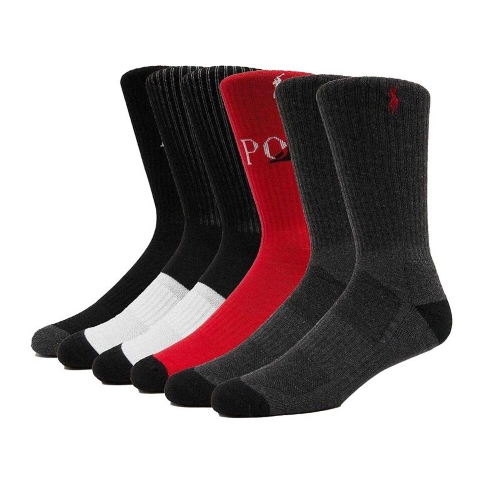 Ralph Lauren Mens Polo Ankle Socks (Pack of 6) / Black/Red